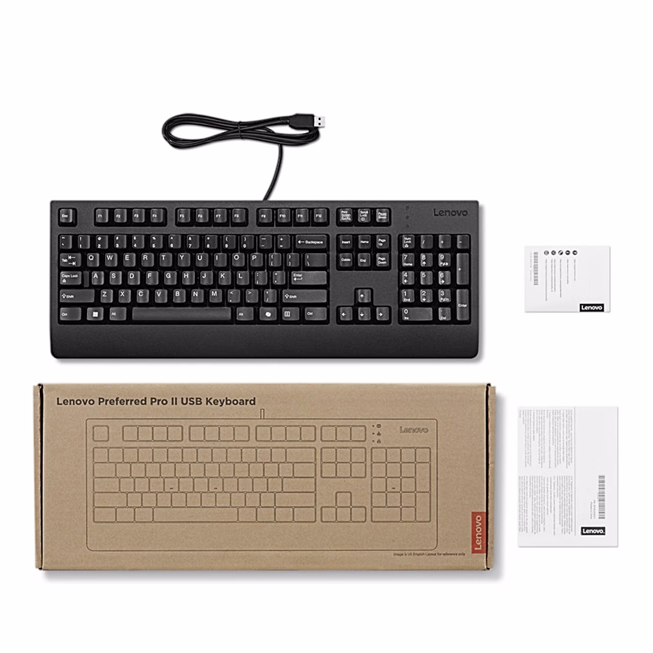 Lenovo Preferred Pro II klaviatuur koos kaabli, dokumentide ja pakendiga