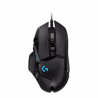 Juhtmega mänguhiir Logitech G502 HERO pealtvaates, sinine G-logo