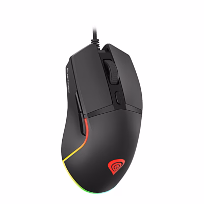 Mängurihiir Genesis Krypton 220 pealtvaates, vasakul küljel lisanupud ja RGB-valgus