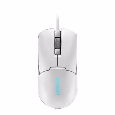 Valge juhtmega mängurihiir Lenovo Legion M300s ülevalt vaadatuna