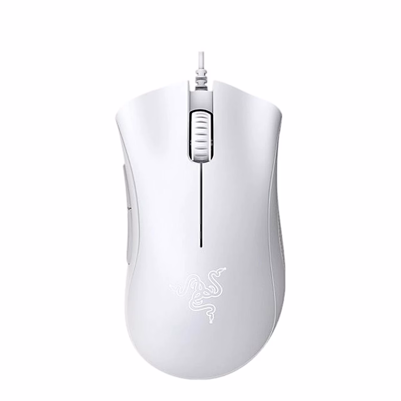 Valge Razer DeathAdder Essential kaabli ja kerimisrattaga ülalt