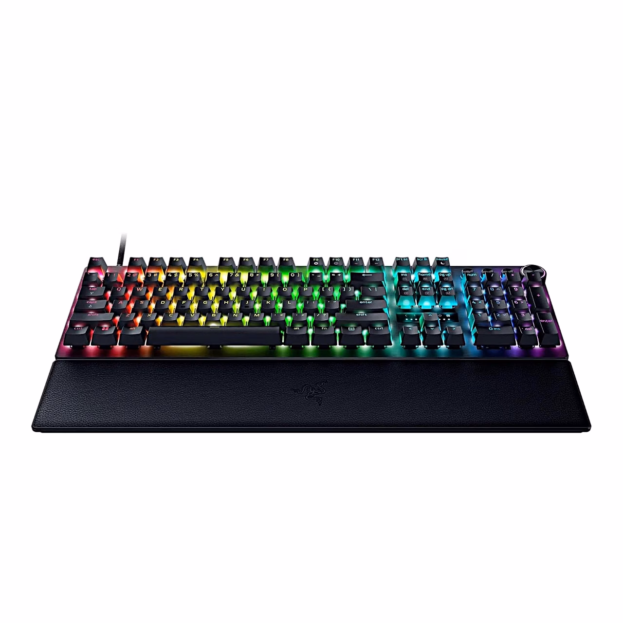 Täissuuruses Razer Huntsman V3 Pro numbriklahvistiku ja juhtmega madalast nurgast