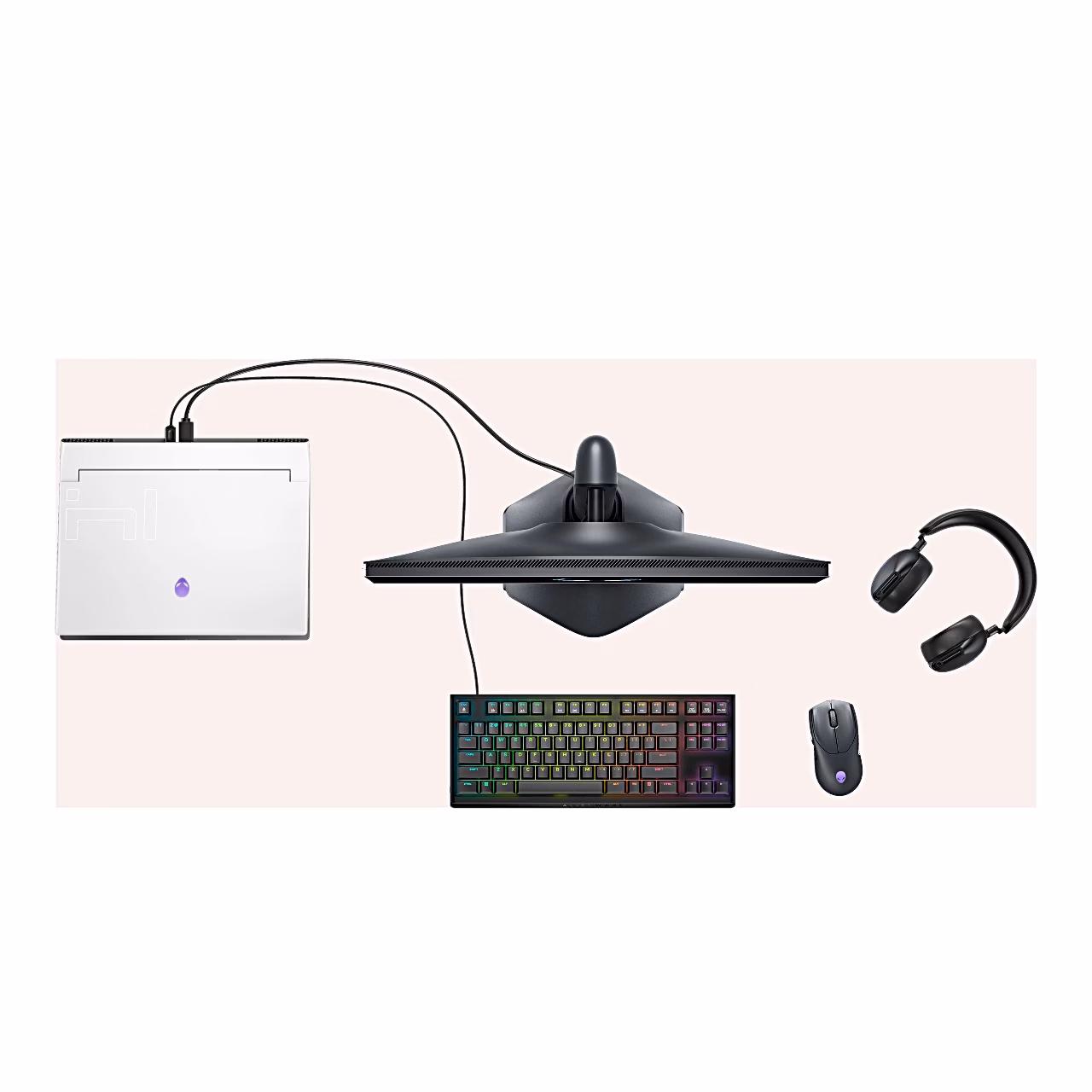 Alienware AW420K klaviatuur laual koos arvuti, monitori ja hiirega