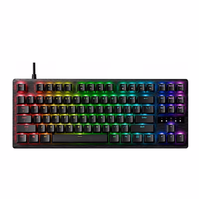 Razer Huntsman V3 8KHz mänguriklaviatuur ülaltvaates, RGB-valgustus põleb