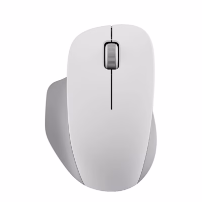 Valge juhtmevaba hiir Xiaomi Comfort Edition pealtvaates, pöidlatugi vasakul