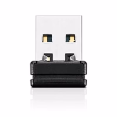 Lenovo 2,4 GHz USB-vastuvõtja must korpus ja USB-A-pistik eestvaates