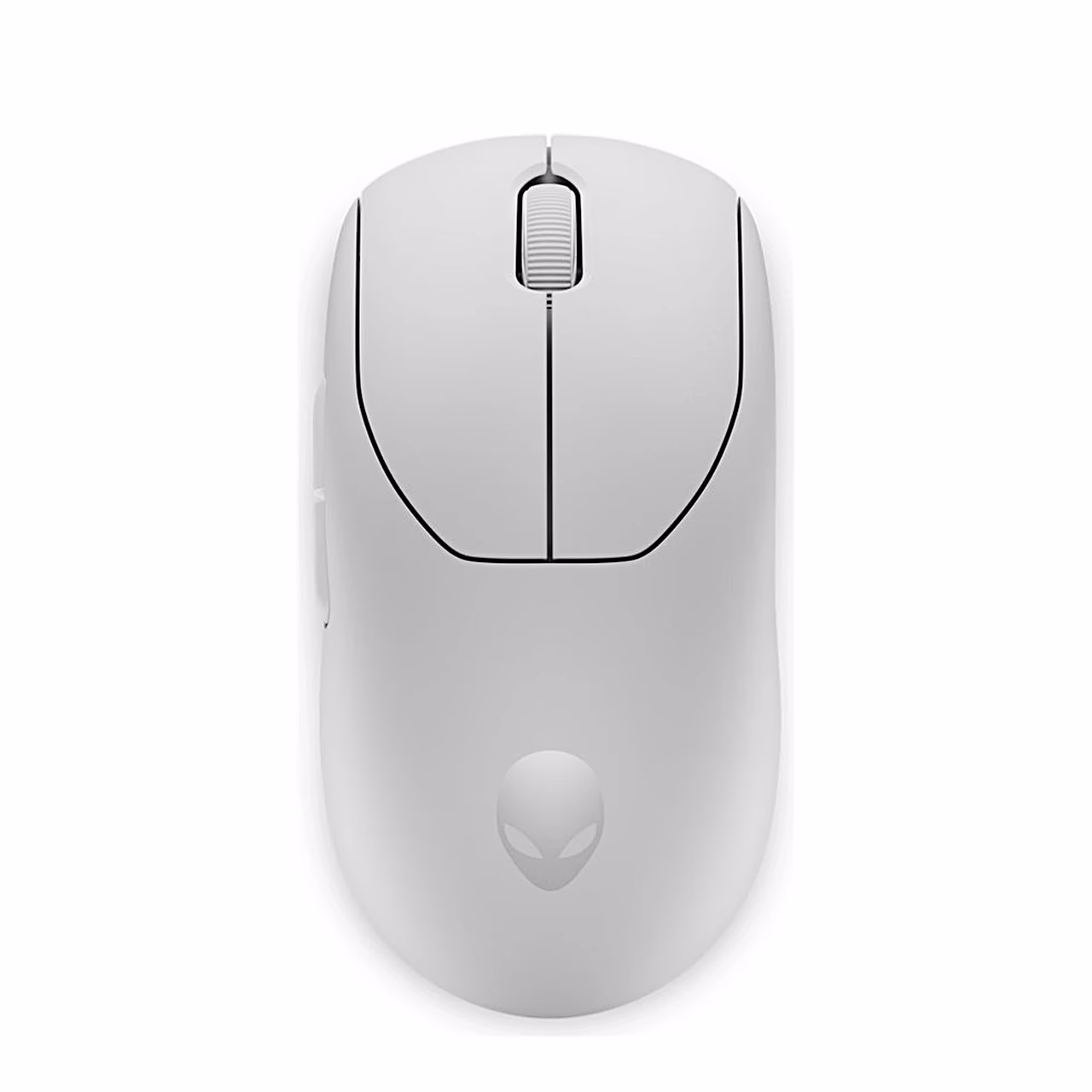 Valge Dell Alienware Pro mängurihiir pealtvaates valgel taustal