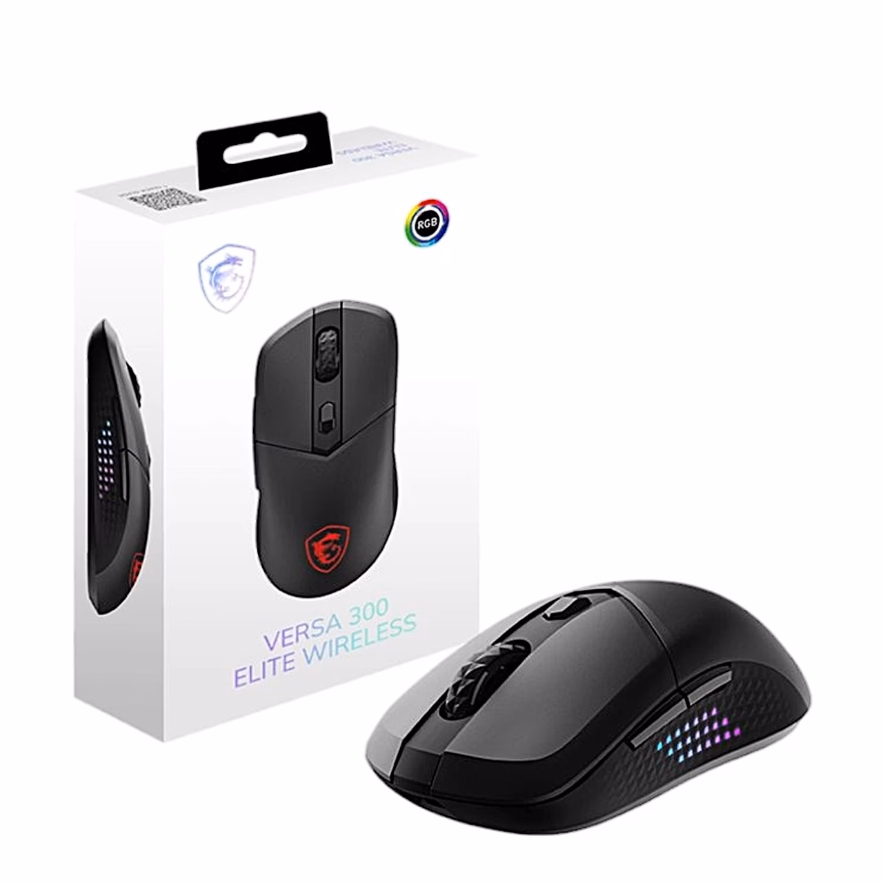 MSI VERSA 300 ELITE WIRELESS hiir ja selle valge müügikarp kõrvuti