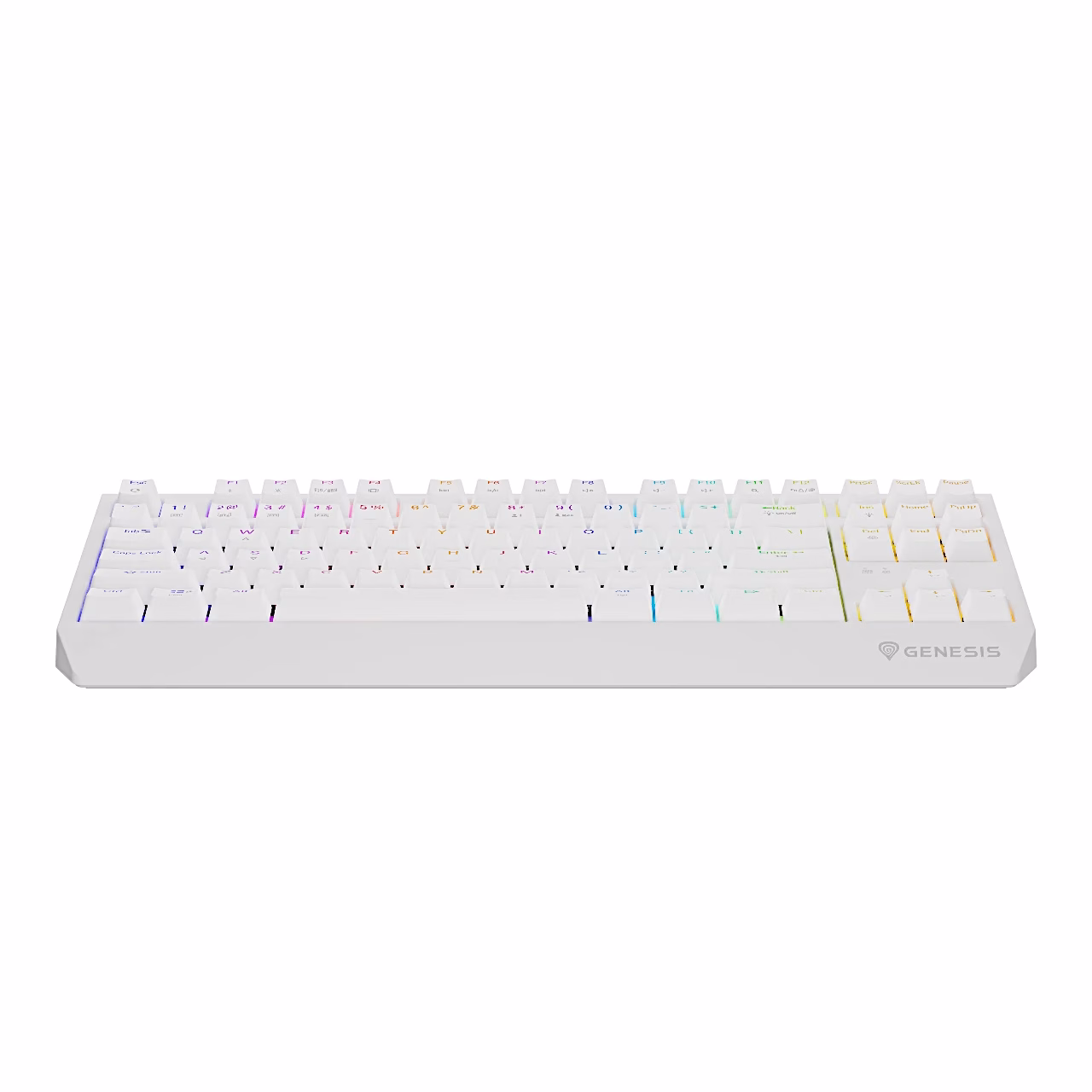 Klaviatuur Genesis Thor 230 TKL Wireless eestvaade valgustatud klahvidega