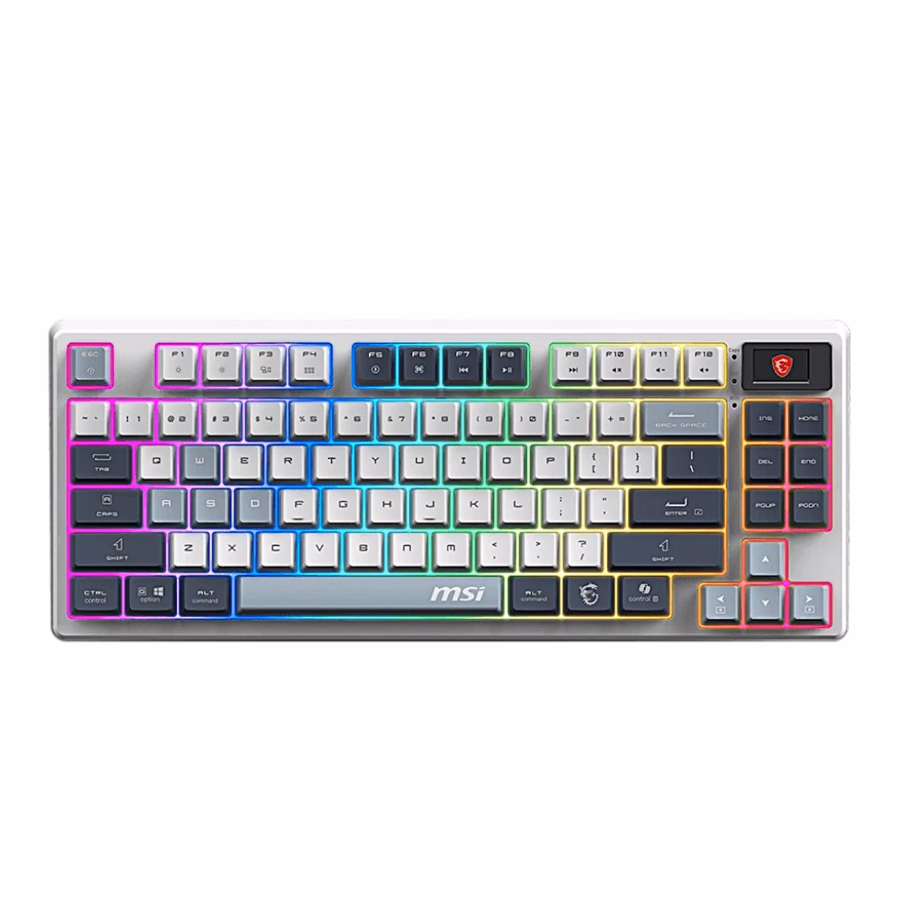Mänguriklaviatuur MSI FORGE GK600 TKL WIRELESS SKY ülalt RGB-valgustusega