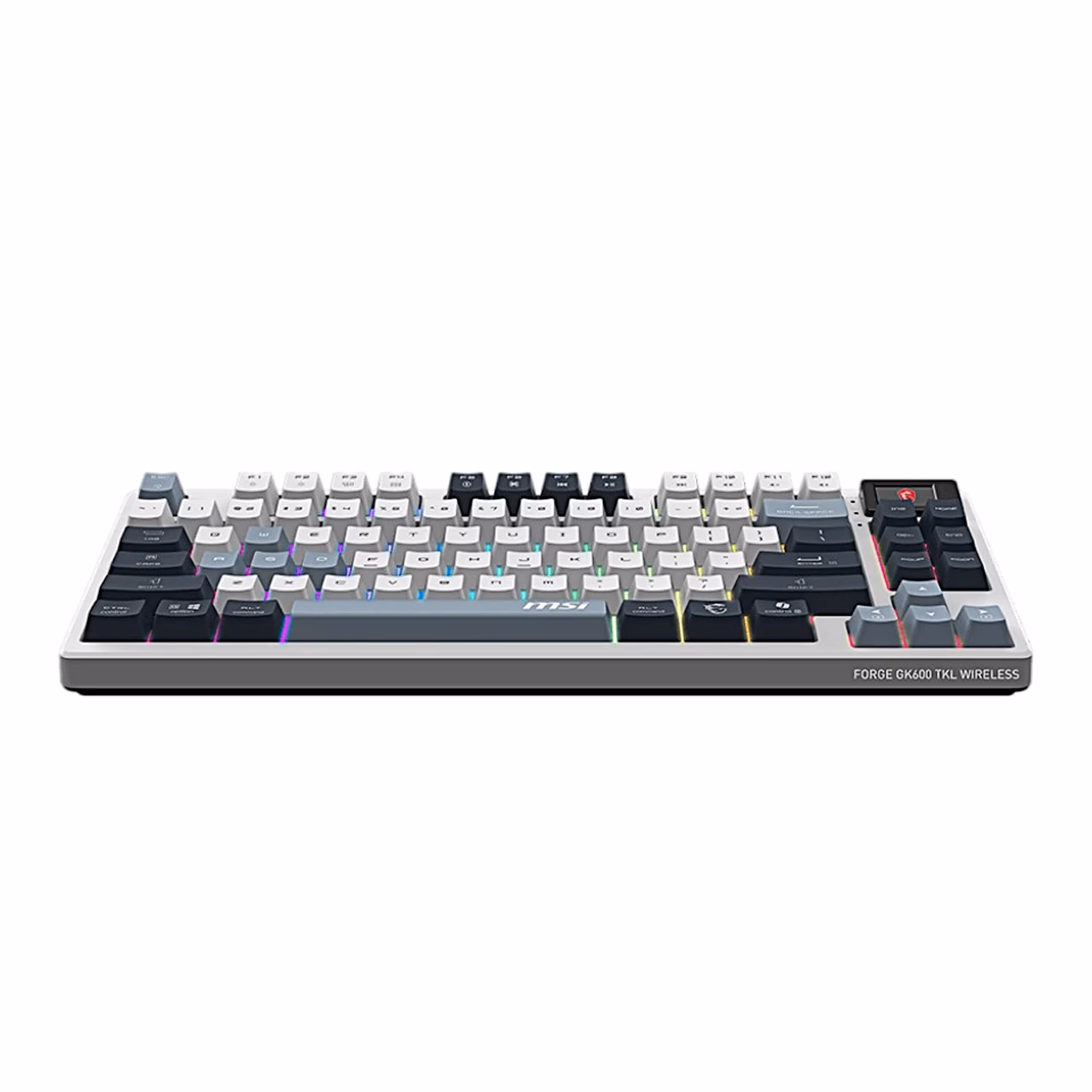 Klaviatuur MSI FORGE GK600 TKL WIRELESS SKY eestvaates, valge korpuse külg