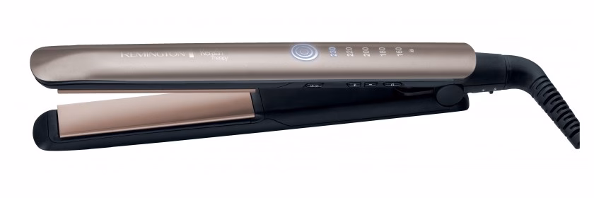 Juuksesirgendaja Remington S8590 temperatuuriskaala ja kuumakaitseanduri ikooniga ülakülg
