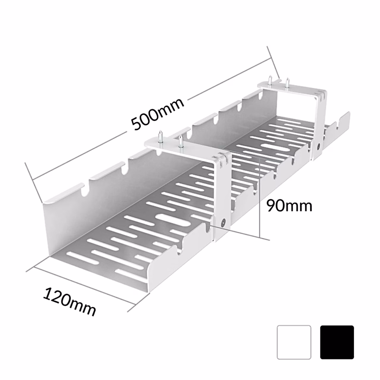 Mõõtjoonis: kaablirenn Activejet CMP502 CZ valges variandis, 500 × 120 × 90 mm