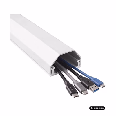 Valge alumiiniumist kaablikate Maclean MCTV-897 W, seest väljuvad USB-juhtmed