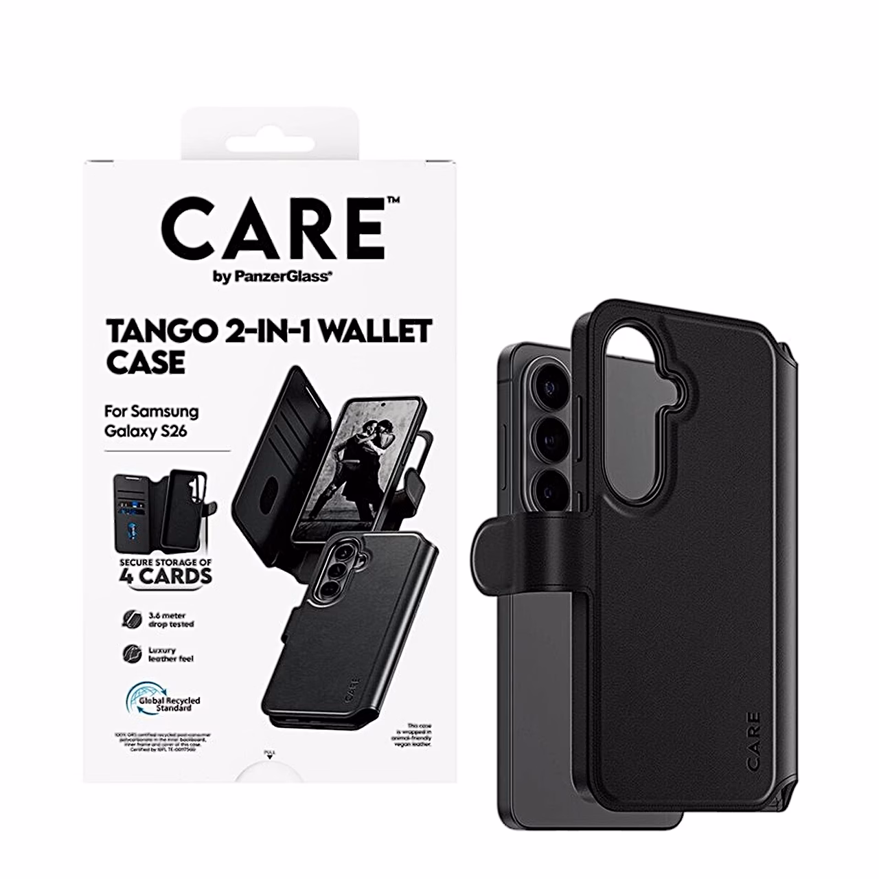 Tango 2-in-1 müügipakend ja kaamera väljalõikega must ümbris Galaxy S26 jaoks