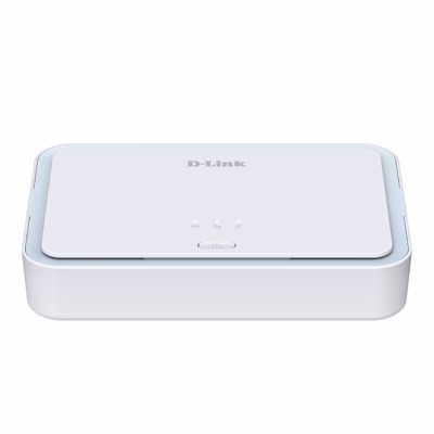 Kaasaskantav 5G-ruuter D-Link DBR-330-G valges korpuses, eestvaade märgutuledega
