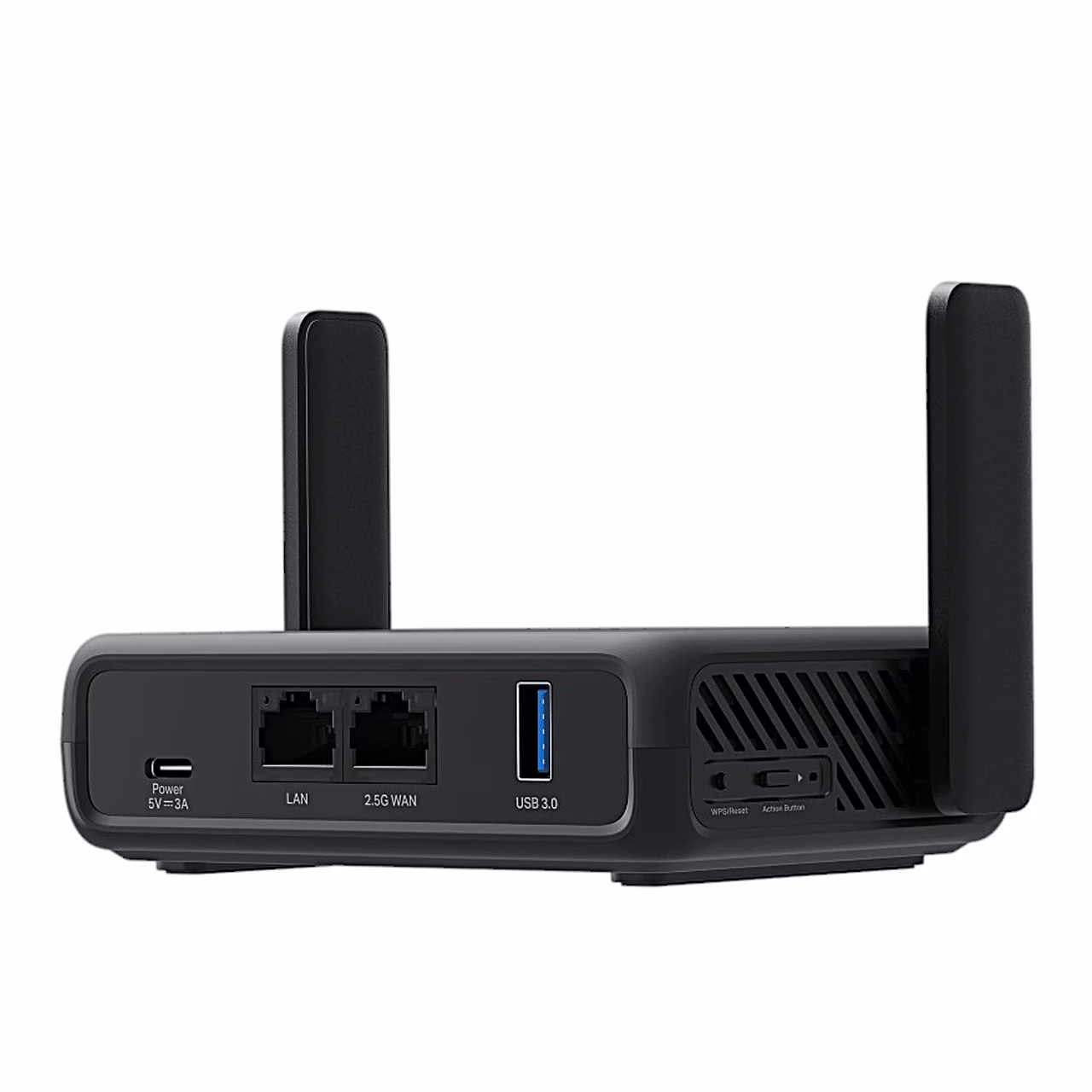 Mercusys MR84X-Travel tagakülg USB-C, LAN-, WAN- ja USB 3.0 pordiga