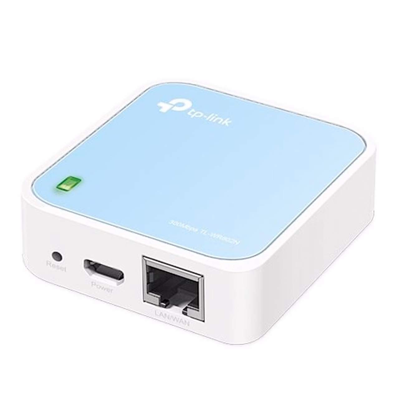 TP-Link TL-WR802N ruuteri külg LAN/WAN-pordi, USB-toitepesa ja lähtestusnupuga