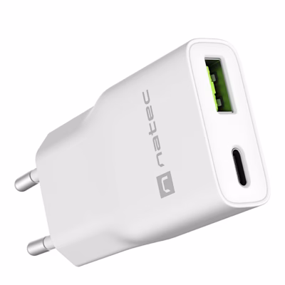 Seinalaadija Natec Ribera GaN Slim viltu, USB-A- ja USB-C-port