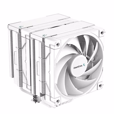 Valge protsessori õhkjahuti DeepCool AK620 WH, vaade nurga alt eest
