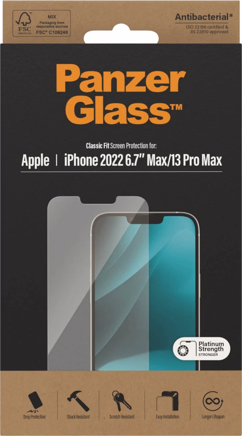 PanzerGlass Classic Fit karbi esikülg iPhone 14 Plus ja 13 Pro Max klaasiga