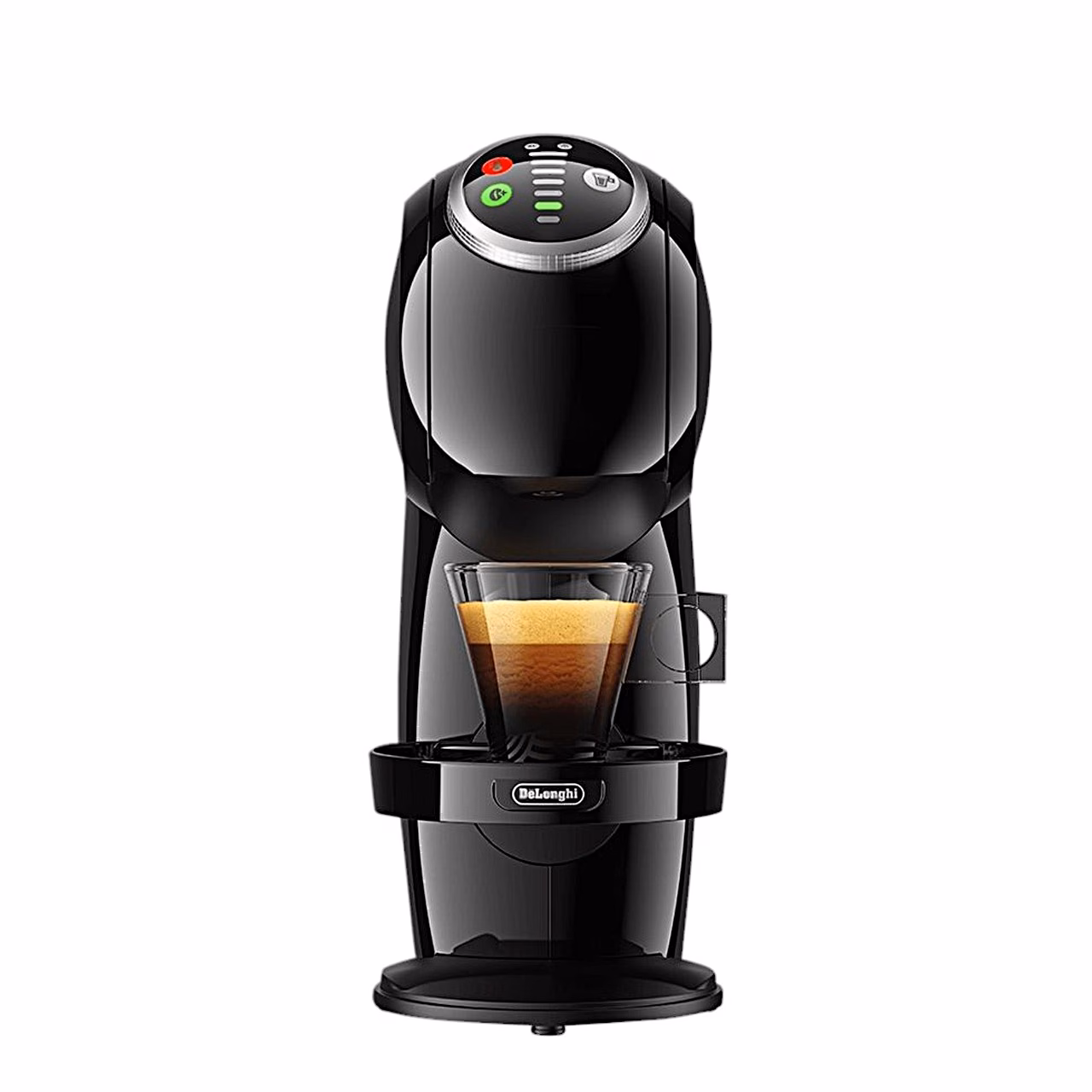 Kapselkohvimasin De'Longhi Genio S Plus eestvaates, espressotass tilgakogumisalusel