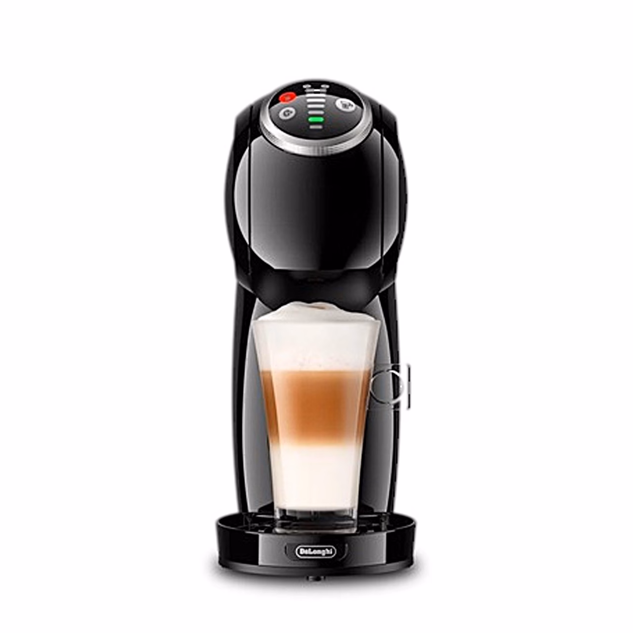 De'Longhi Genio S Plus eestvaates kõrge latte macchiato klaasiga
