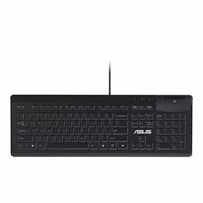 Must kiipkaardilugejaga klaviatuur ASUS KU100 otse eestvaates koos USB-kaabliga