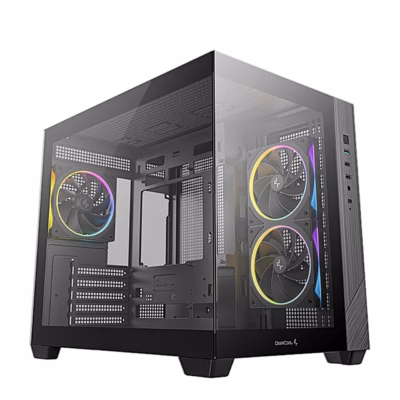 Arvuti korpus DeepCool CG330 3F eest nurga alt, põlevad ARGB-ventilaatorid