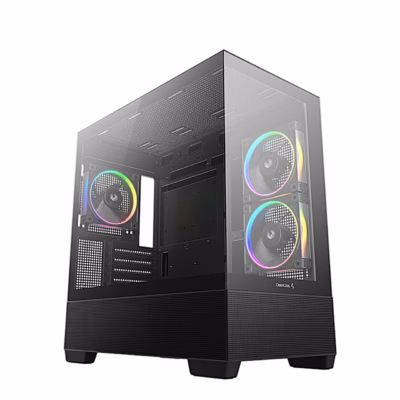 Must DeepCool CG380 3F arvutikorpus klaaspaneelide ja valgustatud ventilaatoritega