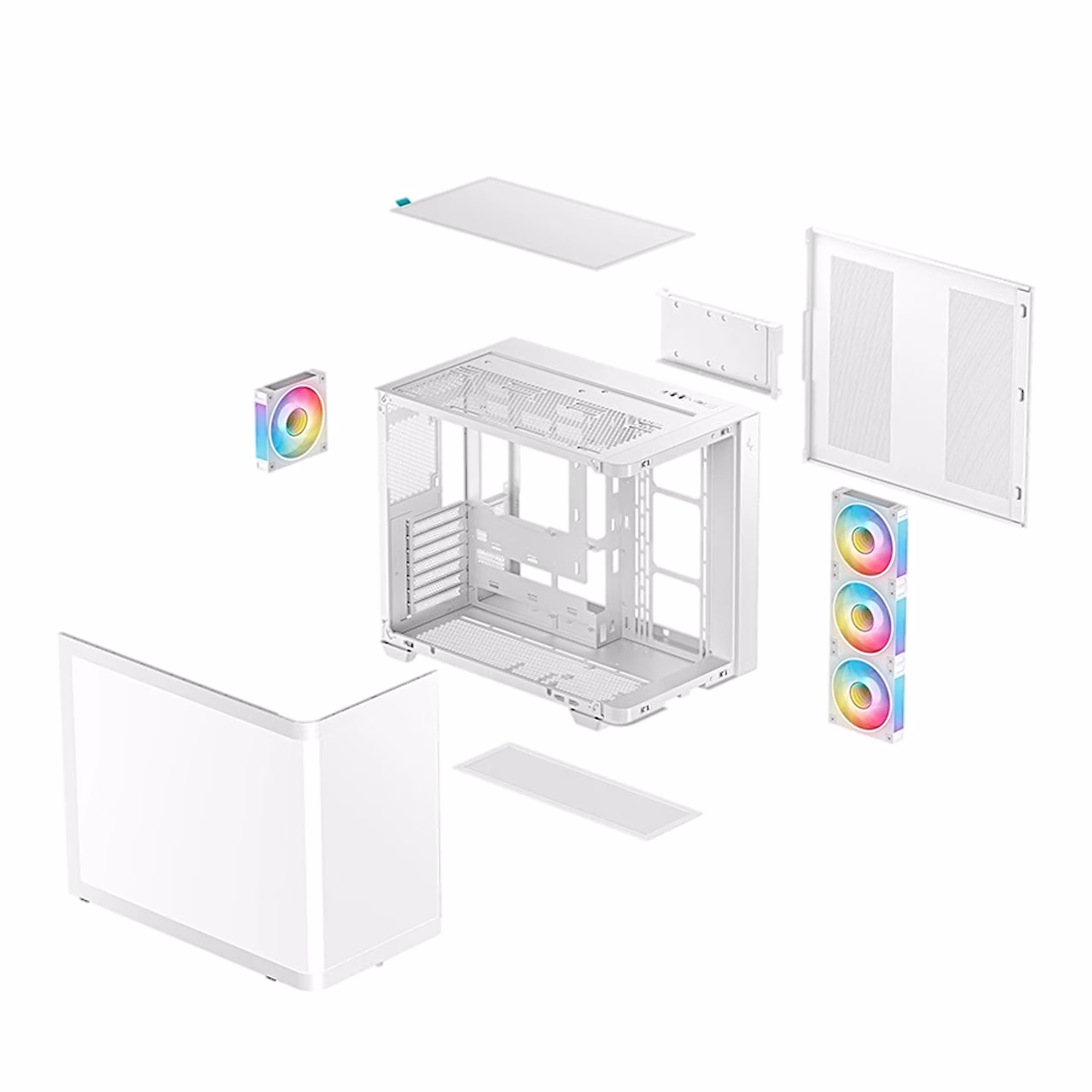 DeepCool CG530U 4F WH osadeks lahutatud paneelid ja ARGB-ventilaatorid