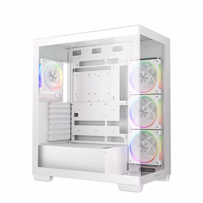 Valge arvutikorpus DeepCool CG580 4F V2 klaasist külje ja esiosaga