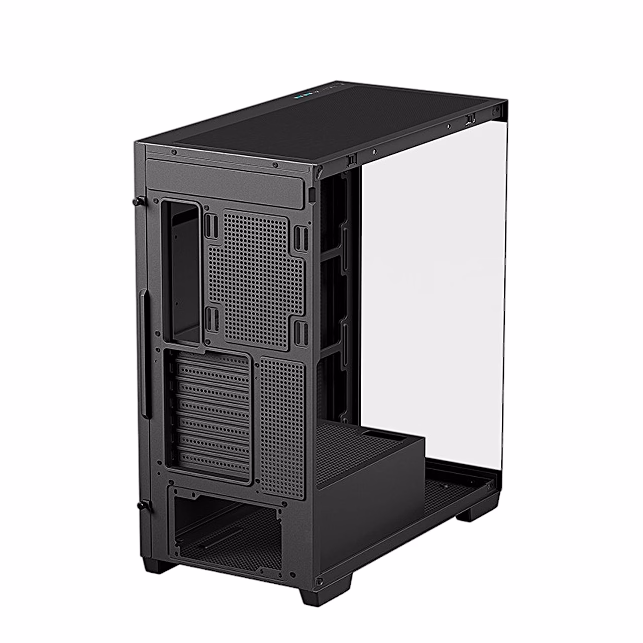Musta tower korpuse DeepCool CG580 tagakülg laienduspesade ja toiteploki avaga