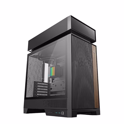 Arvuti korpus DeepCool CL6600 eest nurga alt, klaaspaneel ja puitviimistlus