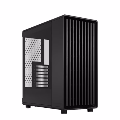 Must arvutikorpus Fractal Design North Momentum Edition klaaskülg ja puitliistudest esiosa