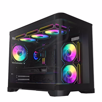 Arvutikorpus Gamemax HYPE-M eest nurga alt, ARGB-ventilaatorid kaarja klaasi taga