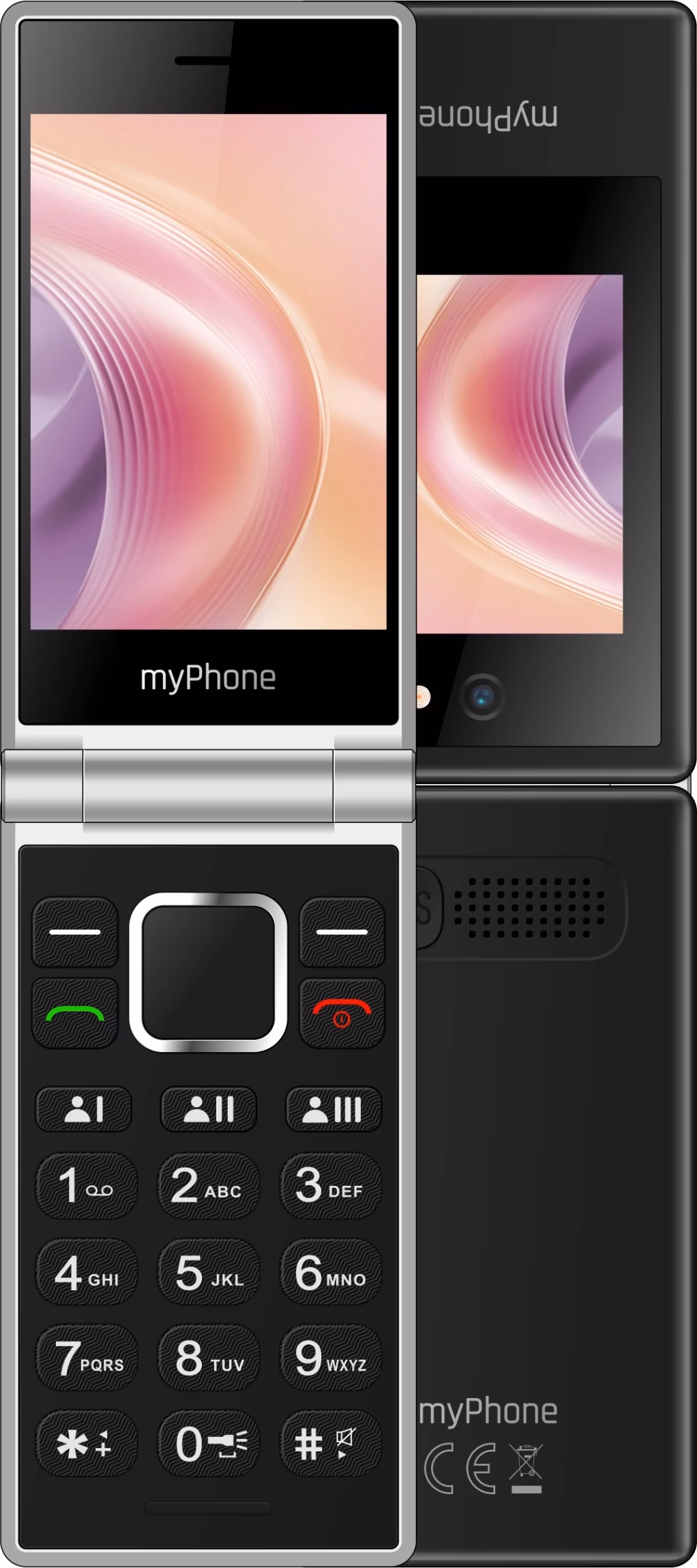 Avatud must klapptelefon myPhone Tango 2 LTE eest ja tagant