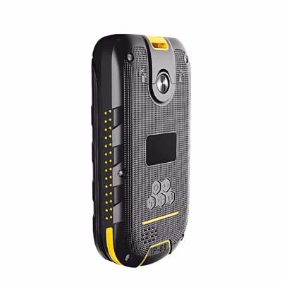 Must klapptelefon Hammer Bow LTE kokkuvolditult, kaas kaamera ja IP68 märgisega