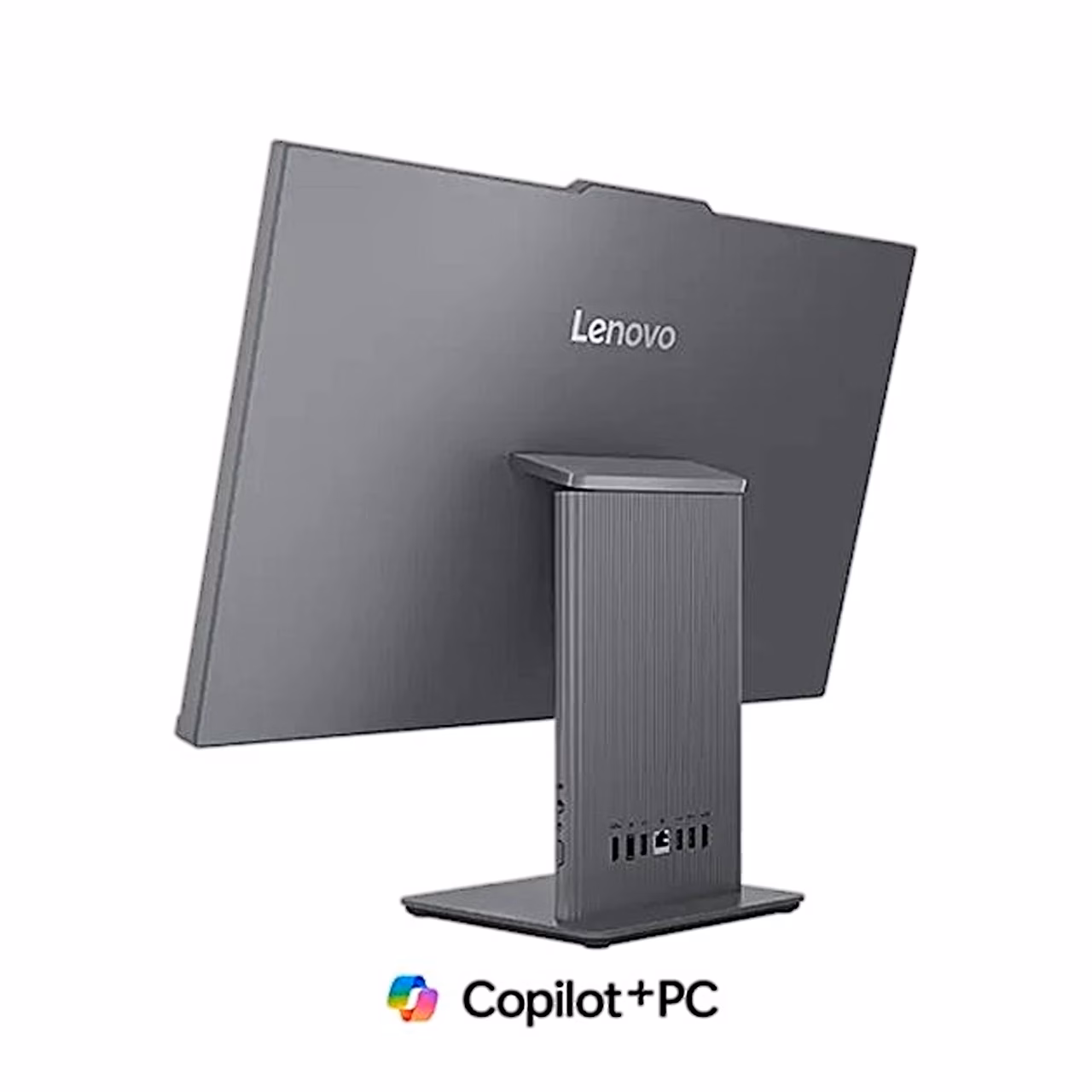 Lenovo IdeaCentre 27AKP10 tagakülg Copilot+ PC märgisega, vaade vasakult
