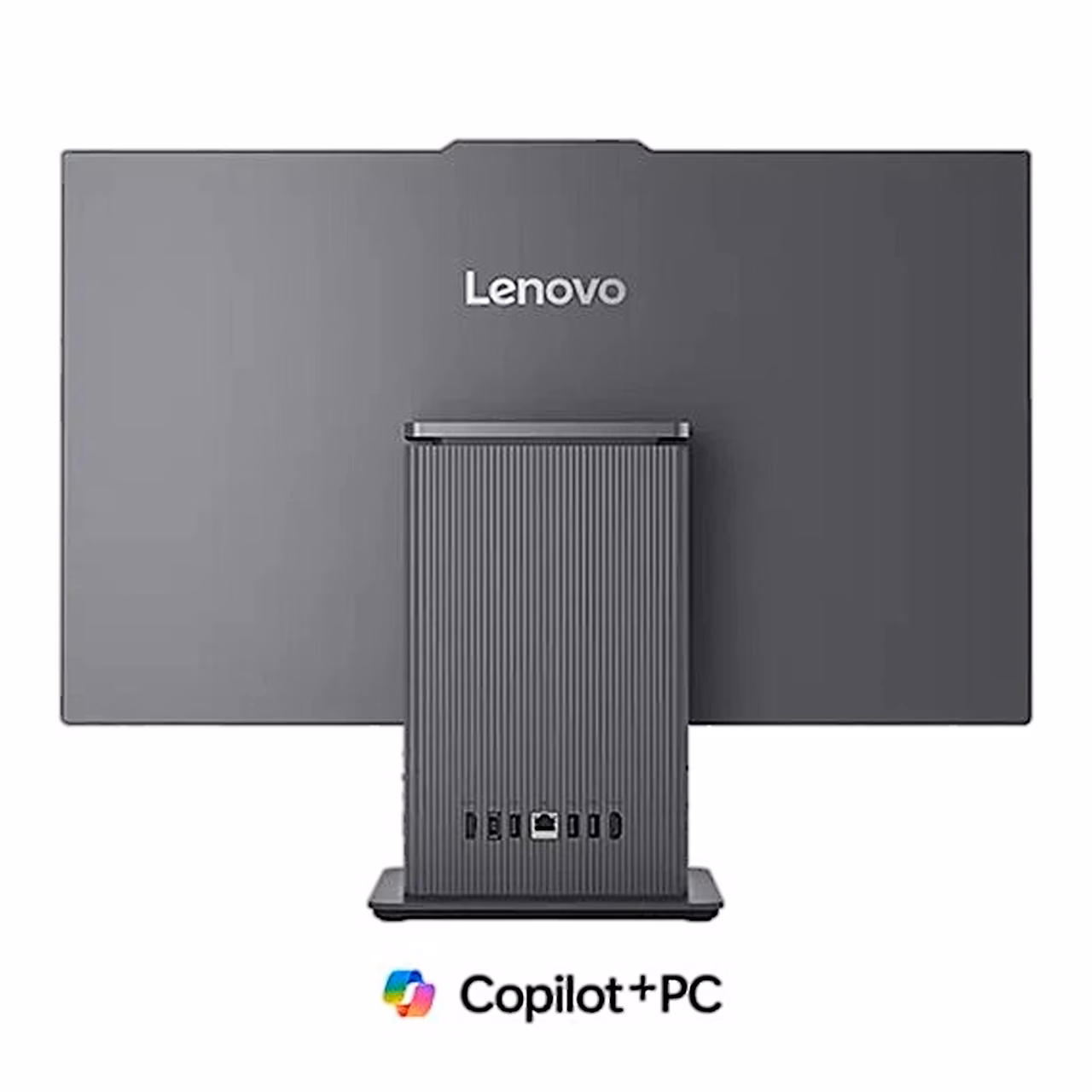 Kõik-ühes-lauaarvuti Lenovo IdeaCentre 27AKP10 tagant, pordid aluse all