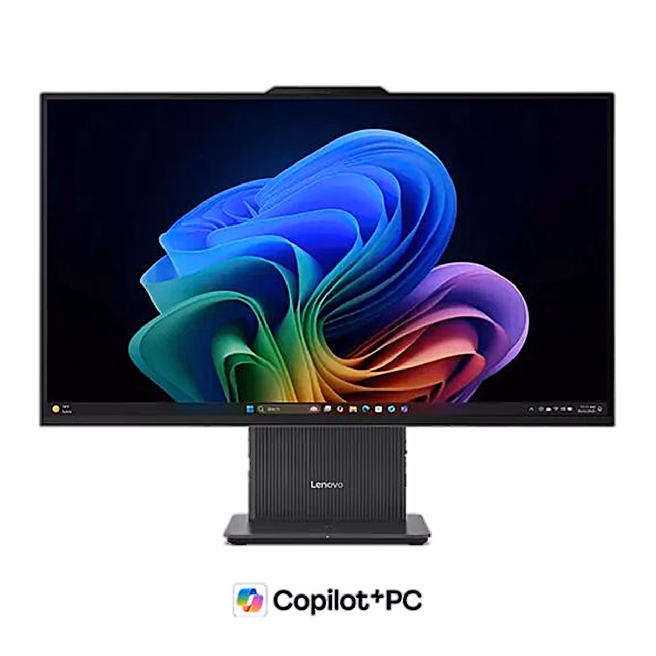 Lenovo IdeaCentre 27IPH11 ekraan ja jalg eest madalalt nähtuna