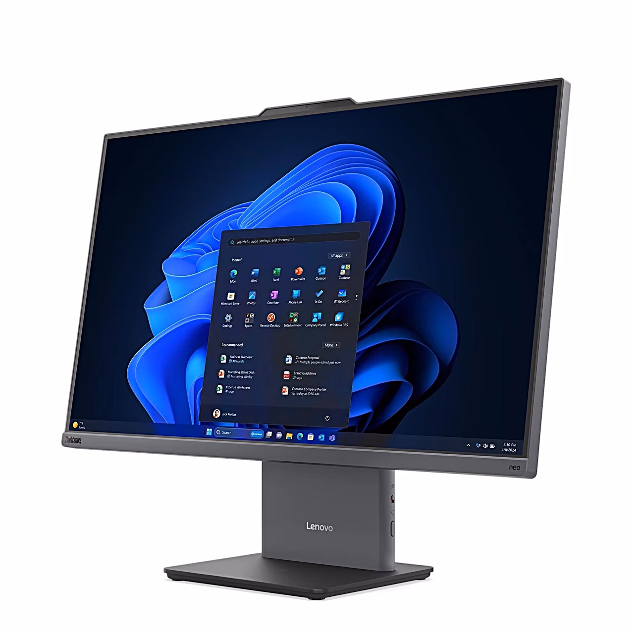 ThinkCentre neo 50a 24 Gen 6 Windows 11 menüüga, vaade paremalt eest
