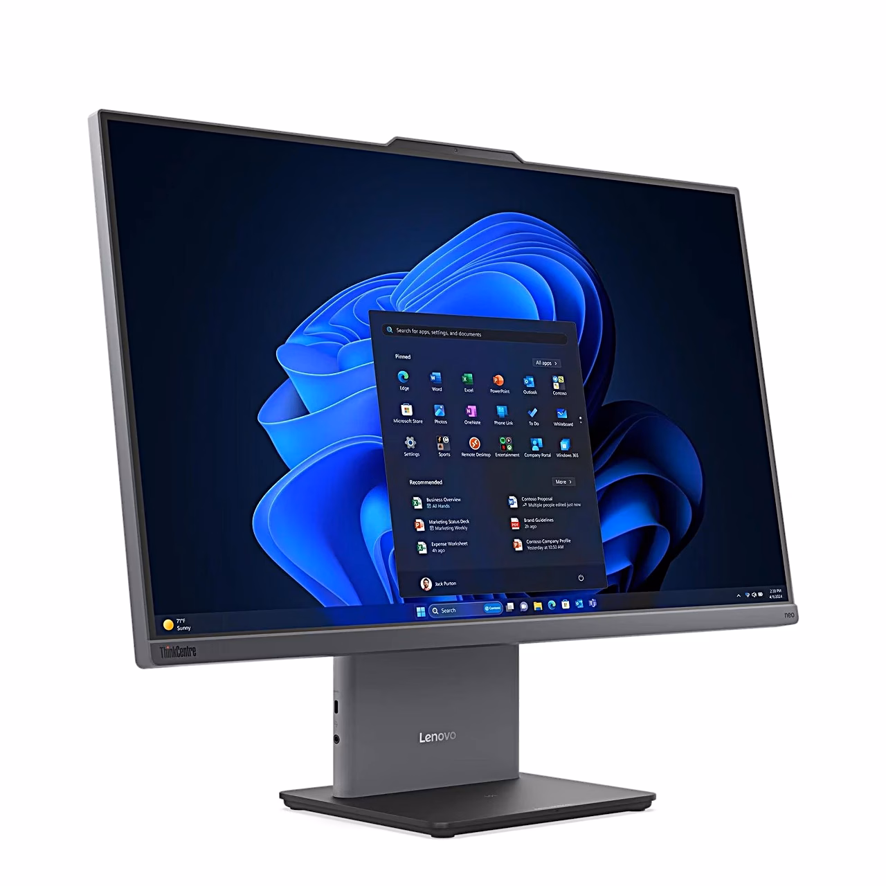ThinkCentre neo 50a 24 Gen 6 ekraan ja alus, vaade vasakult eest