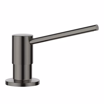 Köögivalamu tööpinnasisene seebidosaator BLANCO TORRE Satin Dark Steel, messing, PVD viimistlus, 300 ml, ülalt täidetav, sobib 35 mm avasse