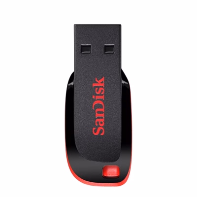 Must-punane USB-mälupulk SanDisk Cruzer Blade, pealtvaade