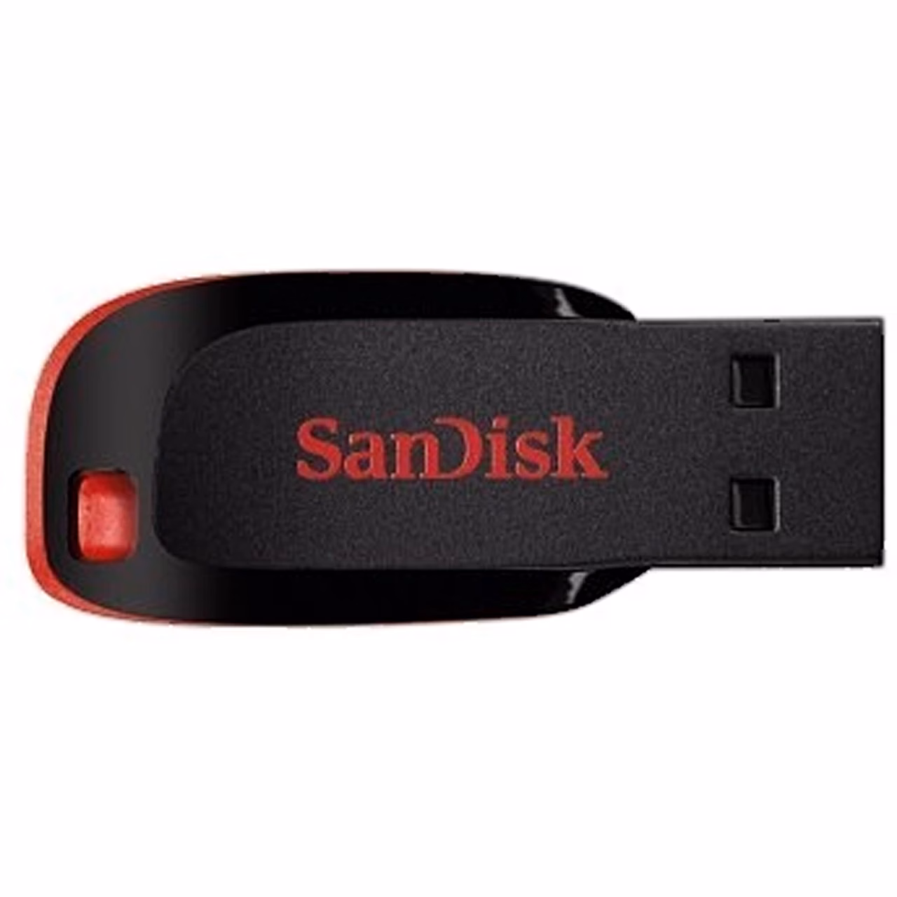 SanDisk Cruzer Blade küljelt, punane serv ja ava korpuse otsas