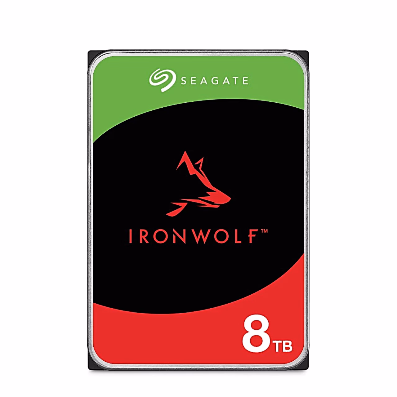 Seagate IronWolf ST8000VN002 kõvaketas eestvaates, 8 TB silt