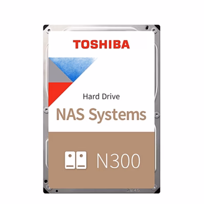 Toshiba N300 kõvaketas NAS-ile, esikülg valge ja pruuni sildiga