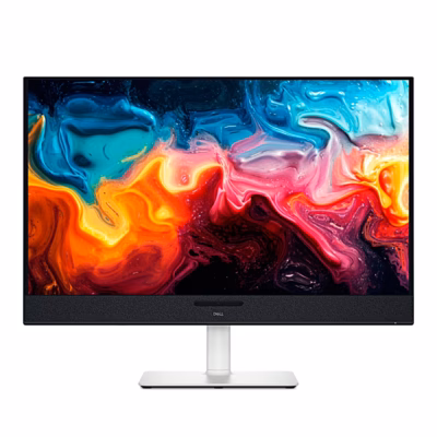 Kumer arvutimonitor Dell S3225QC eestvaates valgel alusel