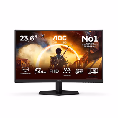 Kumer mängurimonitor AOC C24G42FE eestvaates alusel